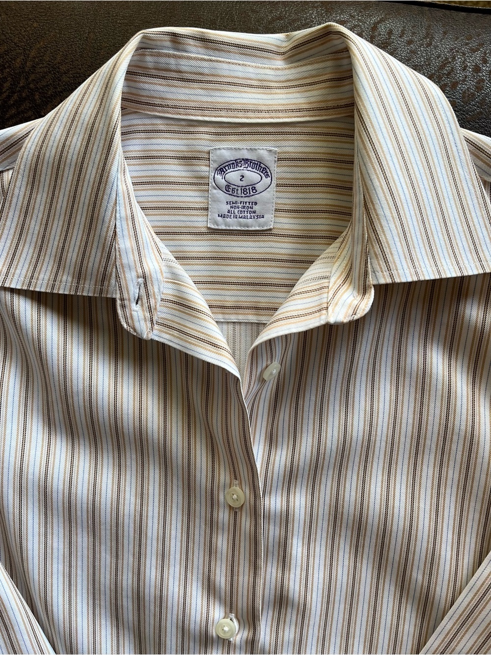 Brooks Brothers Striped Button-Down Shirt with Brown Tan Stripes Size 2 EUC - Picture 3 of 5